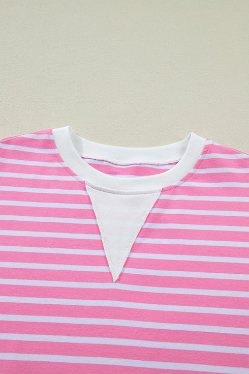 Stripe Round Neck Drop Shoulder Short Sleeve Loose Top