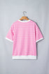 Stripe Round Neck Drop Shoulder Short Sleeve Loose Top