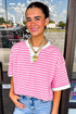 Stripe Round Neck Drop Shoulder Short Sleeve Loose Top