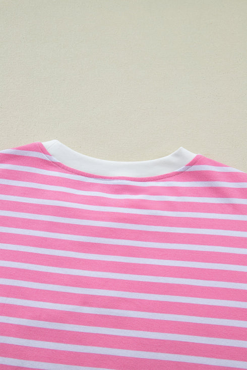 Stripe Round Neck Drop Shoulder Short Sleeve Loose Top