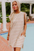 Stripe Round Neck Sleeveless Casual Pocketed Mini Dress
