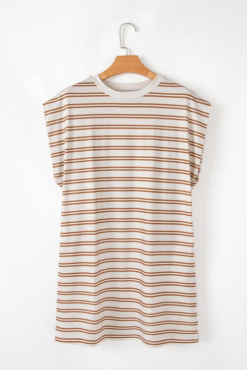 Stripe Round Neck Sleeveless Casual Pocketed Mini Dress