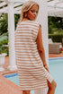 Stripe Round Neck Sleeveless Casual Pocketed Mini Dress