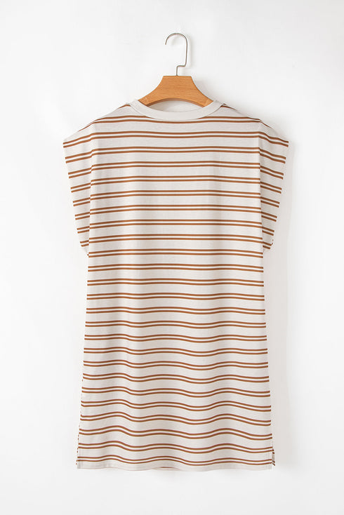 Stripe Round Neck Sleeveless Casual Pocketed Mini Dress