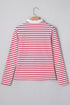 Stripe Ruffle Trim Half Button Stretch Cotton Top