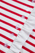 Stripe Ruffle Trim Half Button Stretch Cotton Top