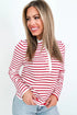 Stripe Ruffle Trim Half Button Stretch Cotton Top