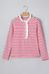 Stripe Ruffle Trim Half Button Stretch Cotton Top