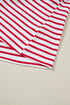 Stripe Ruffle Trim Half Button Stretch Cotton Top