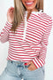 Stripe Ruffle Trim Half Button Stretch Cotton Top