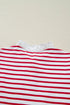 Stripe Ruffle Trim Half Button Stretch Cotton Top