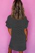 Stripe Ruffled Short Sleeve Crew Neck T Shirt Shift Mini Dress