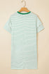 Stripe Ruffled Short Sleeve Crew Neck T Shirt Shift Mini Dress