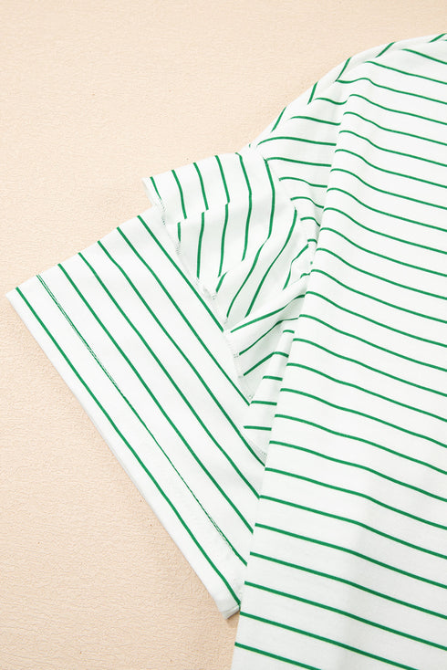 Stripe Ruffled Short Sleeve Crew Neck T Shirt Shift Mini Dress