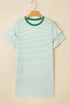 Stripe Ruffled Short Sleeve Crew Neck T Shirt Shift Mini Dress