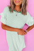 Stripe Ruffled Short Sleeve Crew Neck T Shirt Shift Mini Dress