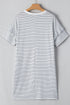 Stripe Ruffled Short Sleeve Crew Neck T Shirt Shift Mini Dress