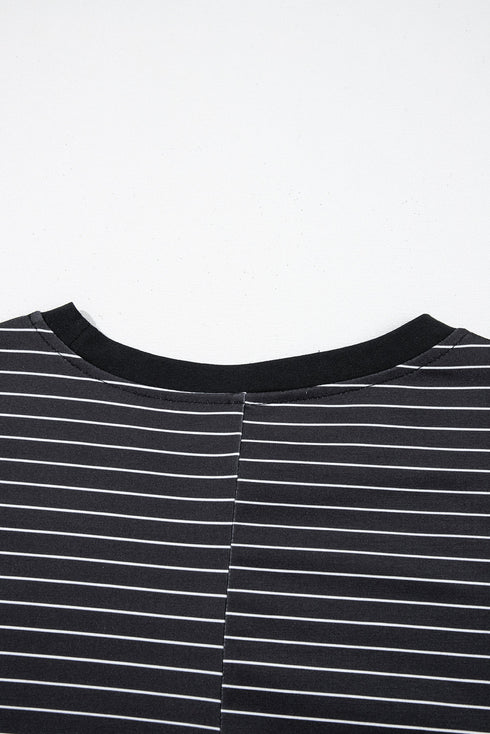 Stripe Ruffled Short Sleeve Crew Neck T Shirt Shift Mini Dress