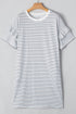 Stripe Ruffled Short Sleeve Crew Neck T Shirt Shift Mini Dress