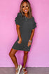 Stripe Ruffled Short Sleeve Crew Neck T Shirt Shift Mini Dress