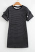 Stripe Ruffled Short Sleeve Crew Neck T Shirt Shift Mini Dress