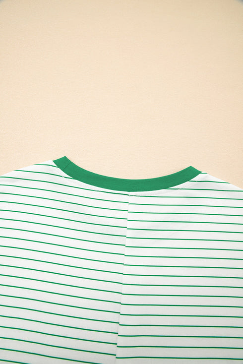 Stripe Ruffled Short Sleeve Crew Neck T Shirt Shift Mini Dress