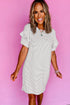 Stripe Ruffled Short Sleeve Crew Neck T Shirt Shift Mini Dress