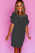 Stripe Ruffled Short Sleeve Crew Neck T Shirt Shift Mini Dress
