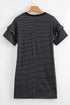 Stripe Ruffled Short Sleeve Crew Neck T Shirt Shift Mini Dress