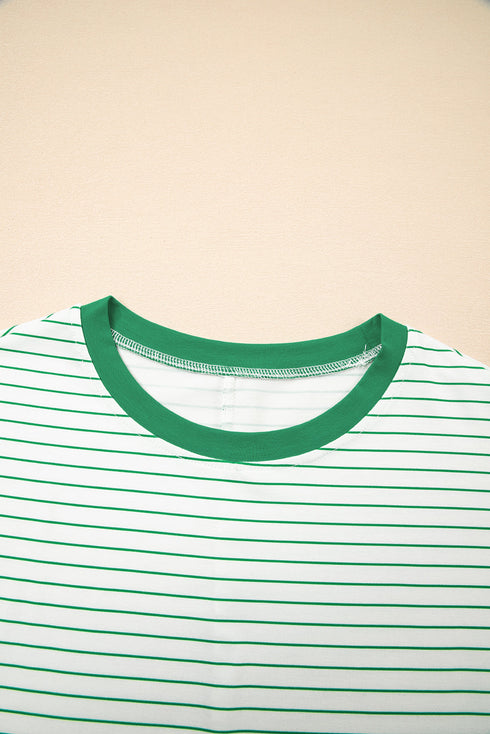 Stripe Ruffled Short Sleeve Crew Neck T Shirt Shift Mini Dress