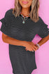 Stripe Ruffled Short Sleeve Crew Neck T Shirt Shift Mini Dress
