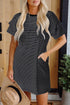 Stripe Ruffled Short Sleeve Crew Neck T Shirt Shift Mini Dress