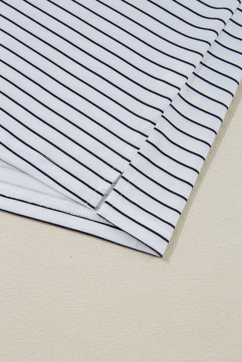 Stripe Ruffled Short Sleeve Crew Neck T Shirt Shift Mini Dress