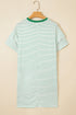 Stripe Ruffled Short Sleeve Crew Neck T Shirt Shift Mini Dress