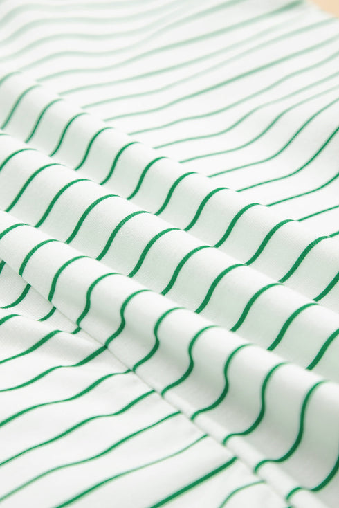 Stripe Ruffled Short Sleeve Crew Neck T Shirt Shift Mini Dress