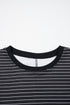 Stripe Ruffled Short Sleeve Crew Neck T Shirt Shift Mini Dress