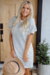 Stripe Ruffled Short Sleeve Crew Neck T Shirt Shift Mini Dress