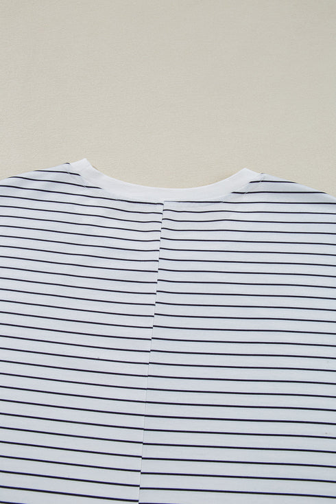 Stripe Ruffled Short Sleeve Crew Neck T Shirt Shift Mini Dress