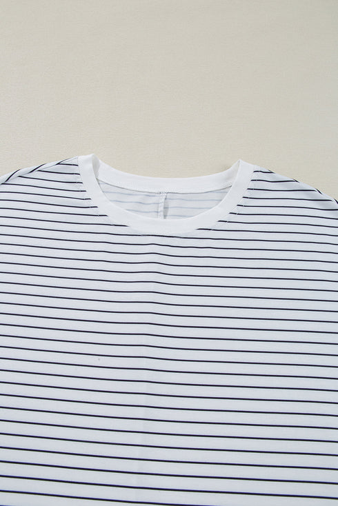 Stripe Ruffled Short Sleeve Crew Neck T Shirt Shift Mini Dress
