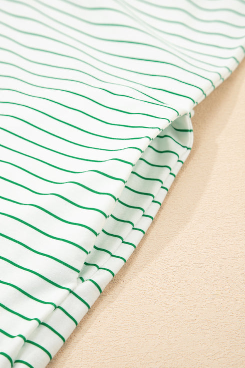 Stripe Ruffled Short Sleeve Crew Neck T Shirt Shift Mini Dress