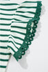 Stripe Scallop Lace Trim Ruffle Short Sleeves Crewneck Top