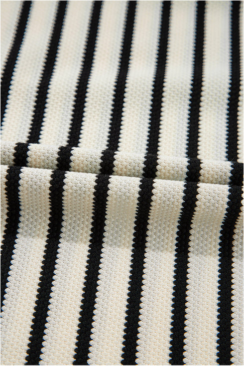 Stripe Scallop Lace Trim Ruffle Short Sleeves Crewneck Top