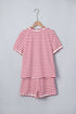 Stripe Scallop Trim Casual Top 2Pcs Short Set