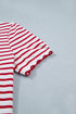 Stripe Scallop Trim Casual Top 2Pcs Short Set
