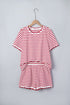 Stripe Scallop Trim Casual Top 2Pcs Short Set