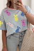 Stripe Sequin Bunny Patched Drop Shoulder Graphic Tee