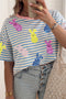 Stripe Sequin Bunny Patched Drop Shoulder Graphic Tee