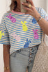 Stripe Sequin Bunny Patched Drop Shoulder Graphic Tee