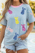 Stripe Sequin Bunny Patched Drop Shoulder Graphic Tee