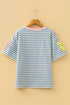 Stripe Sequin Bunny Patched Drop Shoulder Graphic Tee